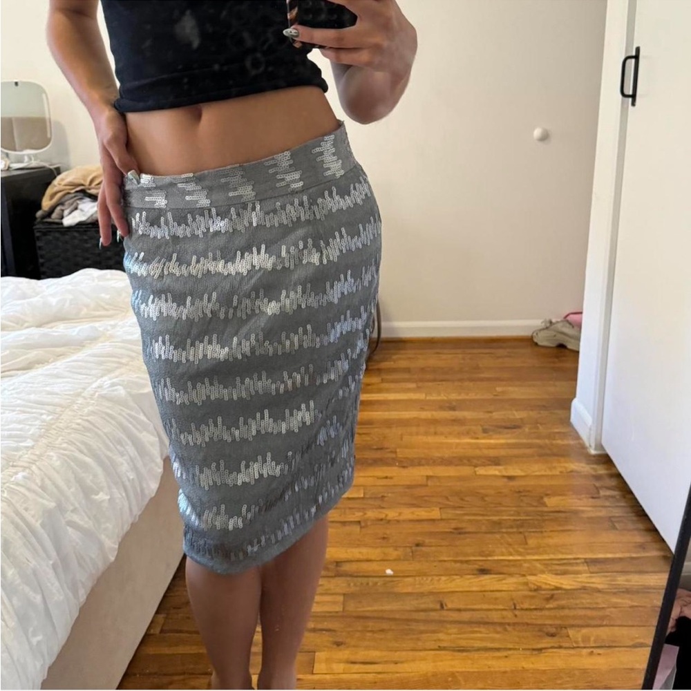 Antonio Melani Silver sequin midi skirt